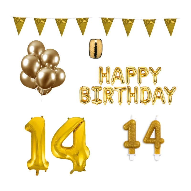 14 jaar Verjaardag Versiering Pakket Goud
