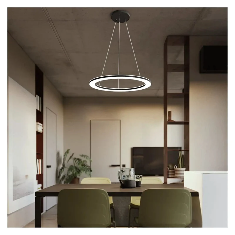 Sleek Modern Acrylic Circle Pendant Light With Smooth Dimming For Kitchen Dining And Living Room Black Frame Warm White Glow Indoor Ceiling Fixture Straight Up Cozy Vibes For Your Home Nook