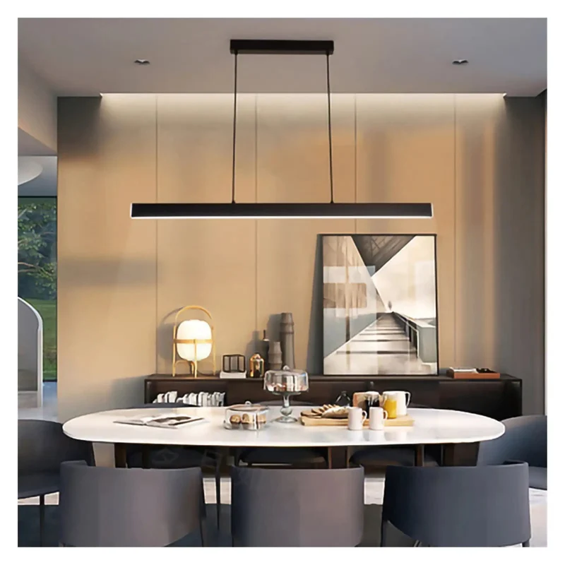 Sleek Linear LED Pendant Light Long Hanging Lamp For Dining Room Dimmable Modern Metal Fixture Rust Proof Drop Light For Homes Offices And Restaurants Top Shelf Vibe Game Changer For Daily Living