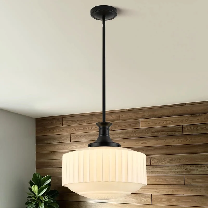 Hands Down Best 13.8 Inch Vintage Milk Glass Pendant Light For Kitchen Island With Fully Adjustable Hanging Length And Super Cozy Ribbed Shade For Major Room Glow