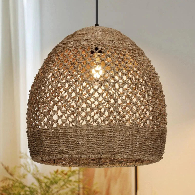 Handwoven Rattan Pendant Light 15.7 Inch With Laid Back Boho Vibes And Standout Farmhouse Appeal Natural Fiber Ceiling Lamp For Kitchen Island Dining Area Or Killer Bedroom Upgrade