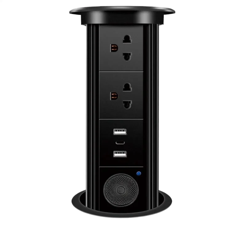 Smooth Motorized Flip Up Desk Outlet With Retractable Power Socket And Integrated USB Charging Ports Slick Hidden Electrical Box Plug And Play Setup For Modern Workspaces