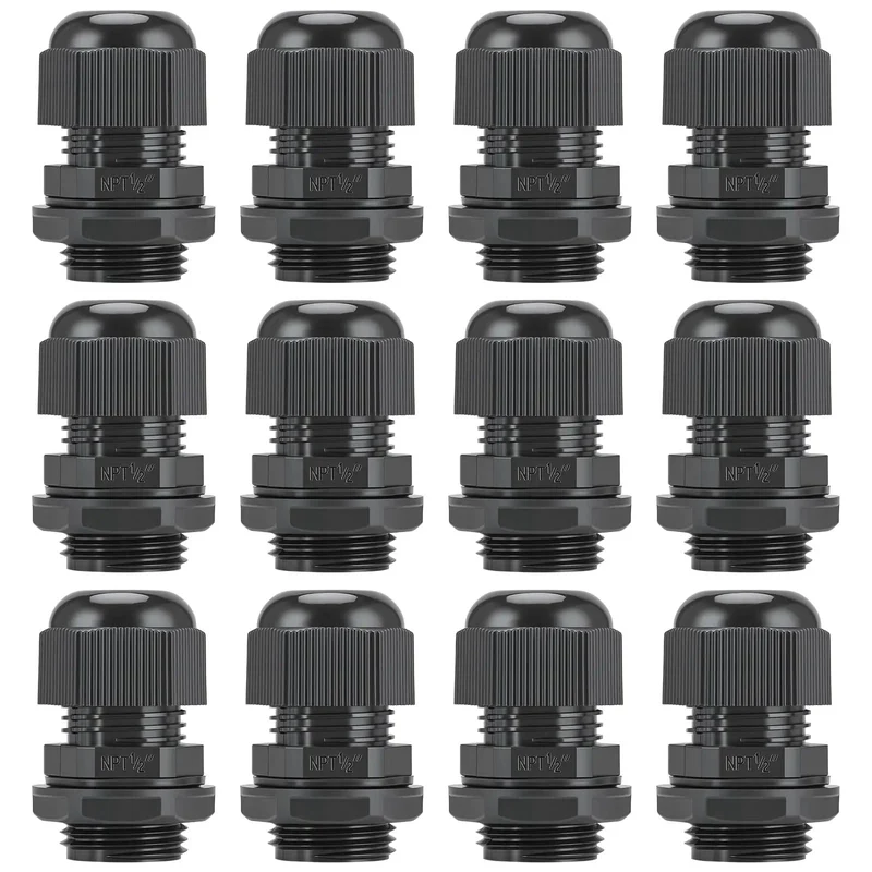 Lock In A Watertight Shield With This 12-Pack Of 1/2 Inch NPT Cable Glands Featuring A Bulletproof IP68 Seal That Keeps Dampness From Creeping In. Crafted From Flame-Retardant Nylon To Beat UV Rays, Acid, And Chemicals While Delivering Pro-Level Strain