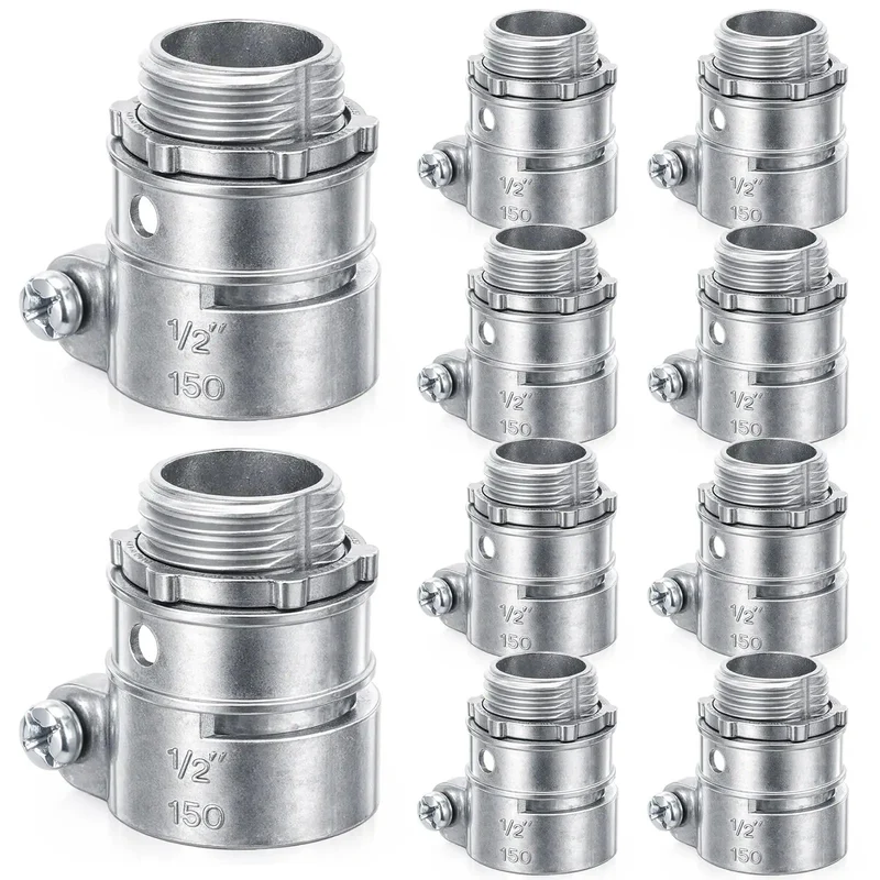 10-Pack Of Top-Shelf 1/2-Inch Squeeze Connectors For FMC And EMT Conduit Wiring. These Heavy-Duty Metal Cable Fittings Are A Solid Pick For Indoor Jobs, Locking Down Cables Snug As A Bug In A Rug Without Breaking A Sweat.