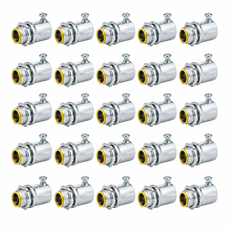 Heavy Duty Three Quarter Inch EMT Set Screw Connector With Insulated Throat Zinc Plated Steel Conduit Fitting Rock Solid Job Site Ready No Fuss Install UL Certified Pack Of 25