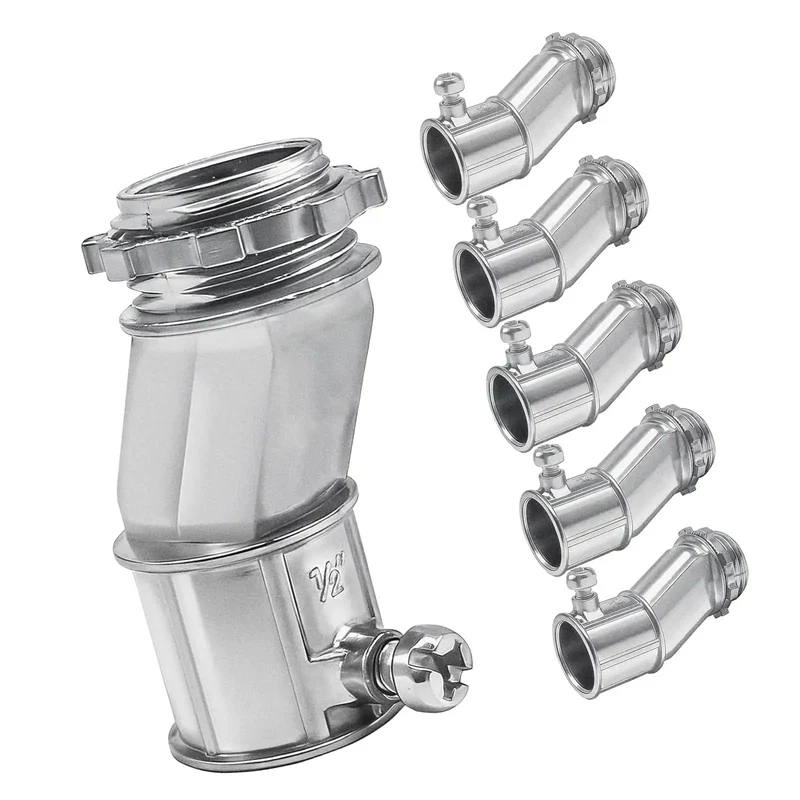 Six Piece Zinc Alloy Offset Conduit Screw Connectors For Rock Solid Electrical Box Fittings Heavy Duty Cable Adapters No Sweat Install Precision Wiring Kit