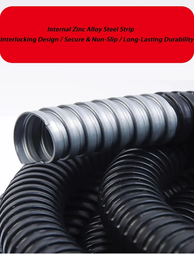 Heavy Duty Flexible Metal Conduit With Black PVC Coating Corrugated Wire Protection Tube For Railway And Industrial Electrical Projects Tough As Nails Cable Management Roll That Lasts Forever