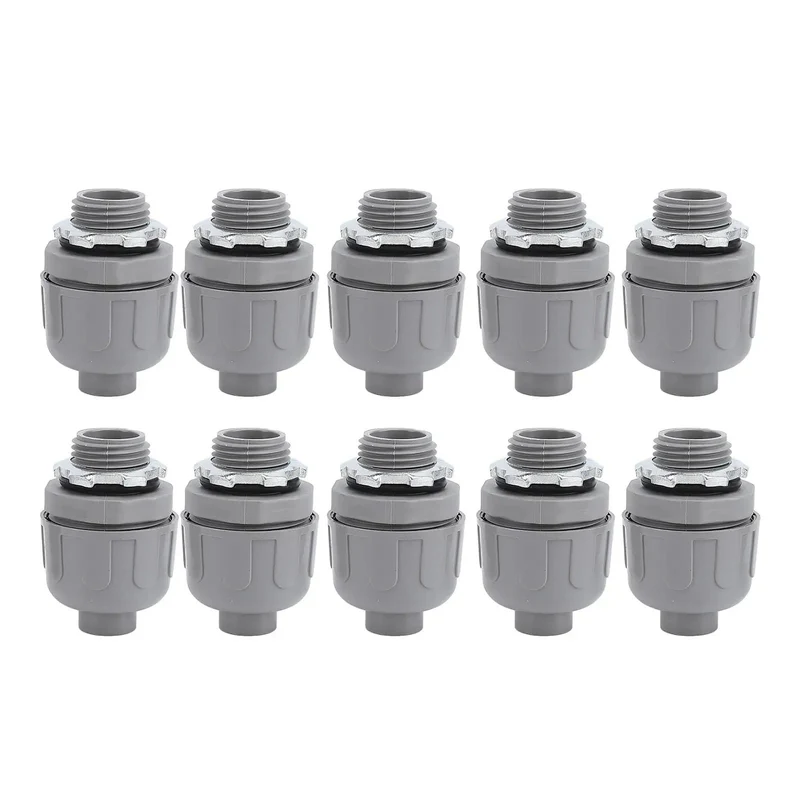 Battle Tough 10 Pack 1 Inch NPT Liquid Tight Conduit Connectors Heavy Duty Nylon Electrical Fittings No Sweat Weatherproof And Flame Rated Up To 257 Fahrenheit Resist Corrosion For Gritty Outdoor Wiring Jobs