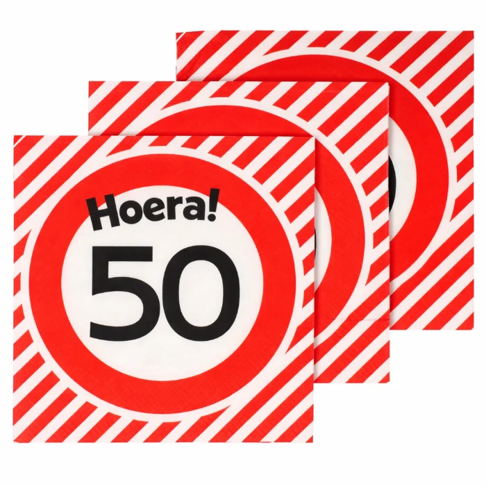 Servetten 50 jaar verkeersbord 33x33 cm - 20 stuks