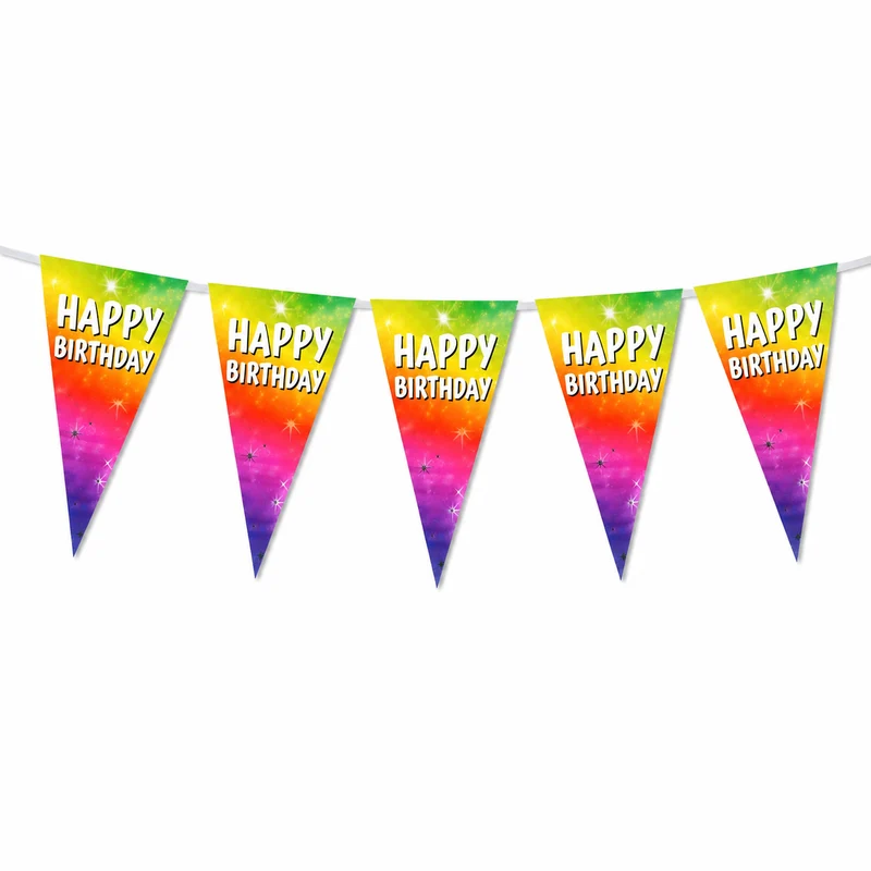 Vlaggenlijn regenboog Happy birthday - 6m (15 vlaggen)