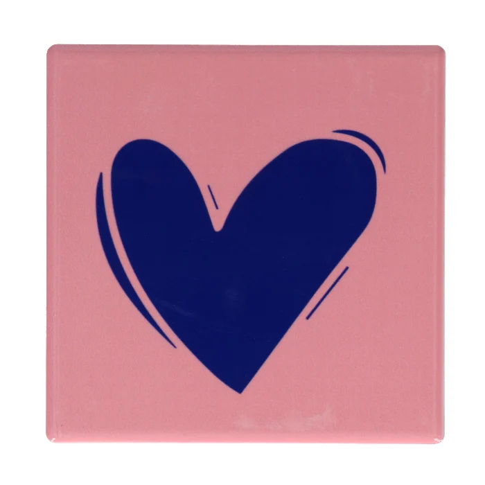 Tegeltje hartje - roze met blauw - 10x10 cm