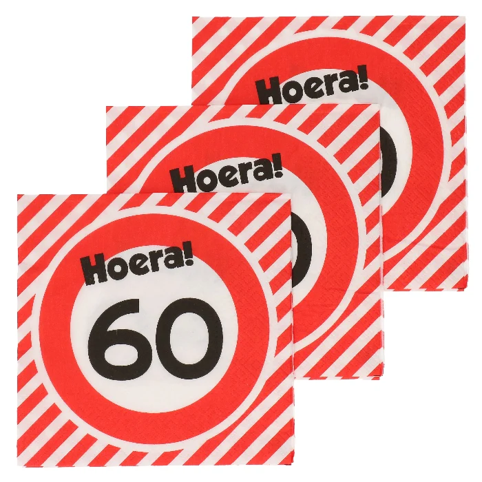 Servetten 60 jaar verkeersbord 33x33 cm - 20 stuks