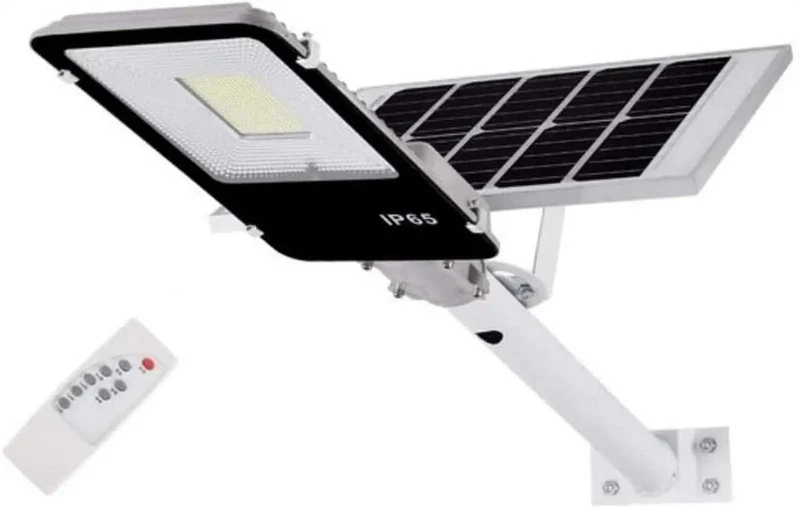 Tough As Nails 100W Solar Street Light With Hella Bright 6000 Lumen Led Flood Lighting All Weather IP65 Aluminum Outdoor Wall Lamp Smart Dusk To Dawn Auto Mode And Remote Control For Backyards Driveways Patios