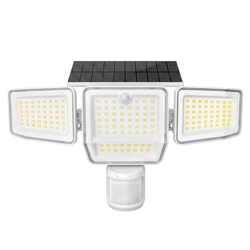 Tough As Nails 6000 Lumen Solar Flood Lights With Motion Sensor Four Swivel Heads Three Slick Modes IP65 Weatherproof Outdoor Security Illumination For Yard Garage And Driveway Plug And Play Setup Zero Wiring Hassle