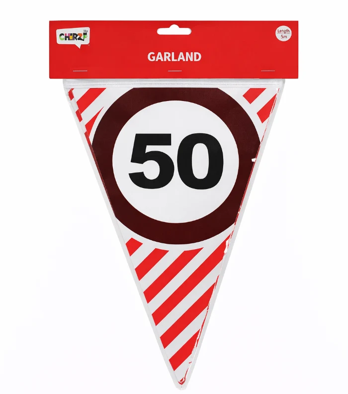 Vlaggenlijn 50 jaar rood/wit 3m