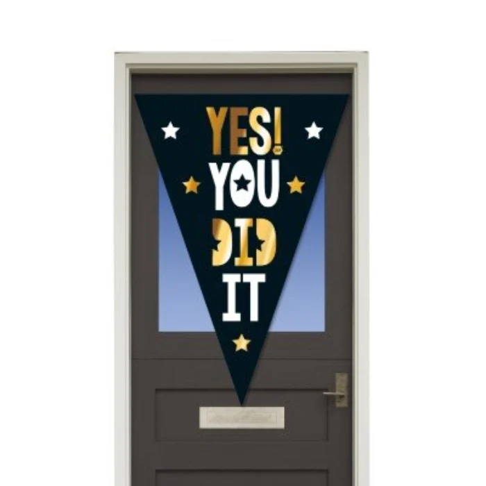 Puntvlag "You did it" zwart/goud 100 x 150cm