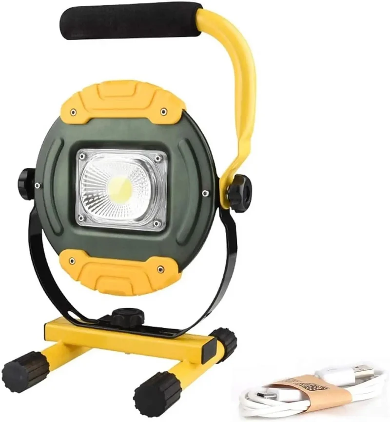 Kickin Butt 30W LED Portable Floodlight With Sturdy Tripod Stand And Sure Grip Handle Weatherproof Box Beam Work Light For Outdoor Grind Backyard Projects USB Rechargeable