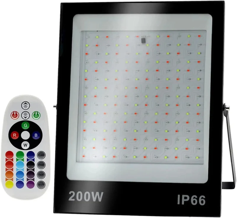 Ultra Slim RGB LED Floodlight Packed With Full Color Changing Scenes And Simple Remote Control For Driveway Duty Or Business Lots That Throws Down Bright Light Without Breaking Bank In Ip66 Housing