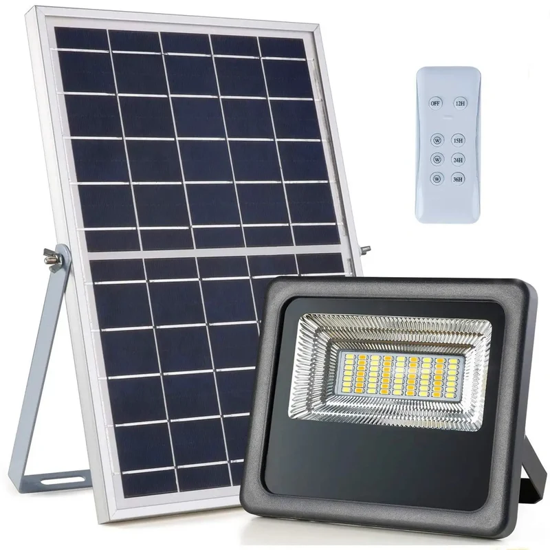 Built Tough 30W LED Solar Flood Lights With Remote Smart Motion Sensor Dual Color Temperature IP66 Weatherproof Outdoor Security Lighting No Fuss Power Storage