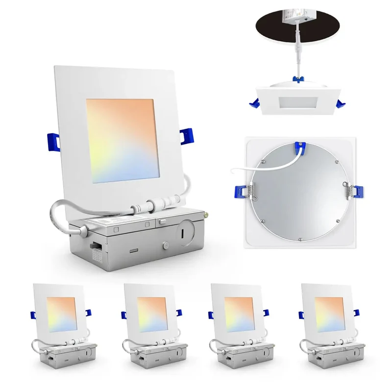 Ultra Thin Square Led Recessed Lighting 4 Inch Flat Panel Ceiling Fixture 4 Pack With 5 Dialable Color Levels And Hella Easy Plug And Play Install For Modern Rooms