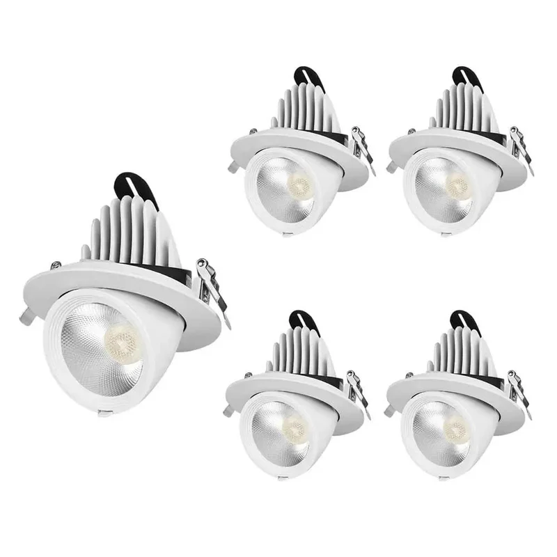 Slick 5 Pack Recessed Gimbal Ceiling Downlight Kit Featuring Tight Directional Eyeball Trim Hella Bright 10W And 20W Led Modern White Aluminum Housing Smooth Glare Reduction Energy Saving Home Decor