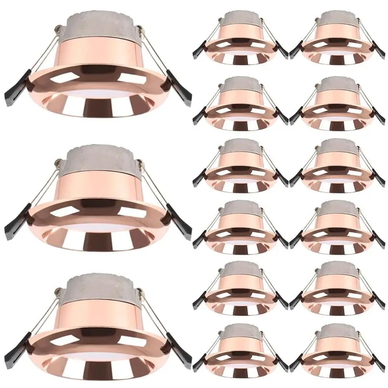 Slick 15 Pack Rose Gold Recessed Lighting Trim Kits Loaded With Anti Glare Dimmable Led Downlights 5W Warm To Cool White Aluminum Housing For No Fuss Ceiling Install