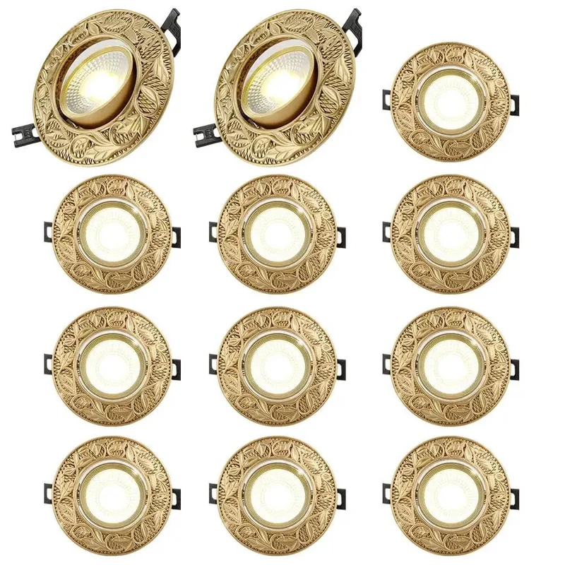 Set Of 12 Adjustable Led Recessed Can Lights With Sleek Brass Finish Dimmable Three Point Eight Inch Round Downlights For Zero Hassle Home Glow Up Or Smooth Hallway And Dining Room Install