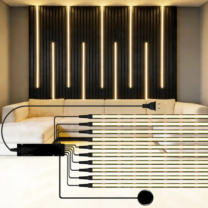 10 Piece 12V COB LED Cabinet Light Kit With Smart Sensor Black PCB Under Shelf Strip 4000K Neutral White Self Adhesive Peel And Stick Tape For Effortless Next Level Smooth Glow