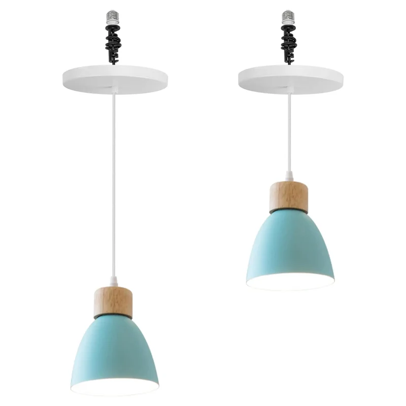Instant Metal Farmhouse Drop Light Conversion Kit Recessed To Pendant Adapter For 4 5 6 Inch Hole Adjustable Arm E26 Screw Base Dimmable Socket Kitchen Island Decor Accent Fixture Blue 2 Pcs