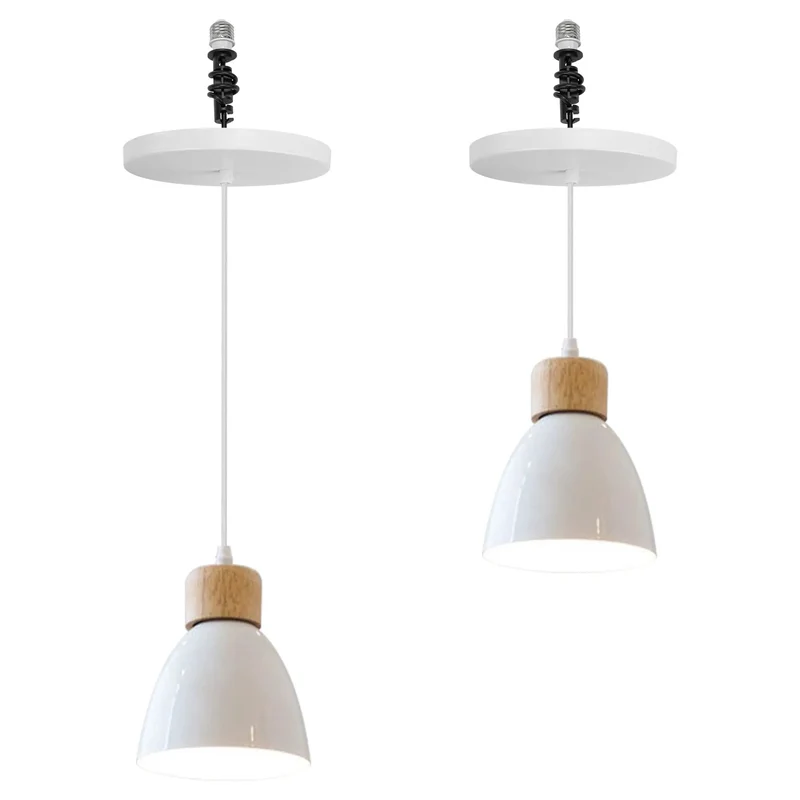 Zero Drama Quick Swap Metal Farmhouse Ceiling Pendant Light Kit For Four Five Six Inch Recessed Holes With E26 Screw Base For Kitchen Islands Or Hallways White Finished Two Pack Pieces