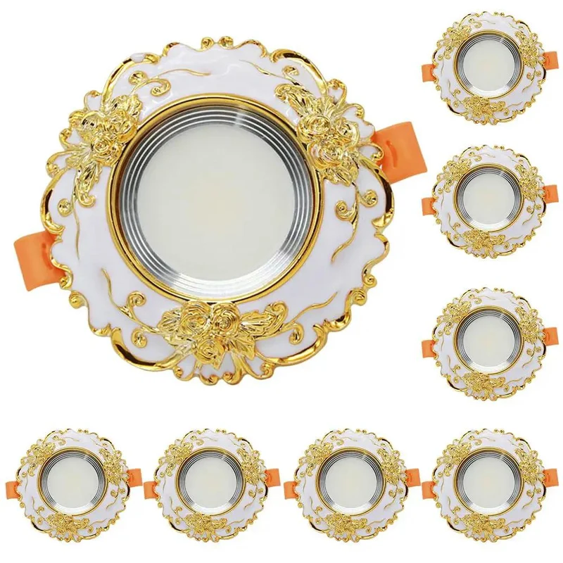 Vintage Resin Round Recessed Downlight Featuring Hand Carved Classic Patterns And Durable Electroplated Edges Slick Design Adds Class To Any Room Quick Tool Free Setup White 3W Led Trim Kit Provides Clean Illumination For Bedroom Or Living Space
