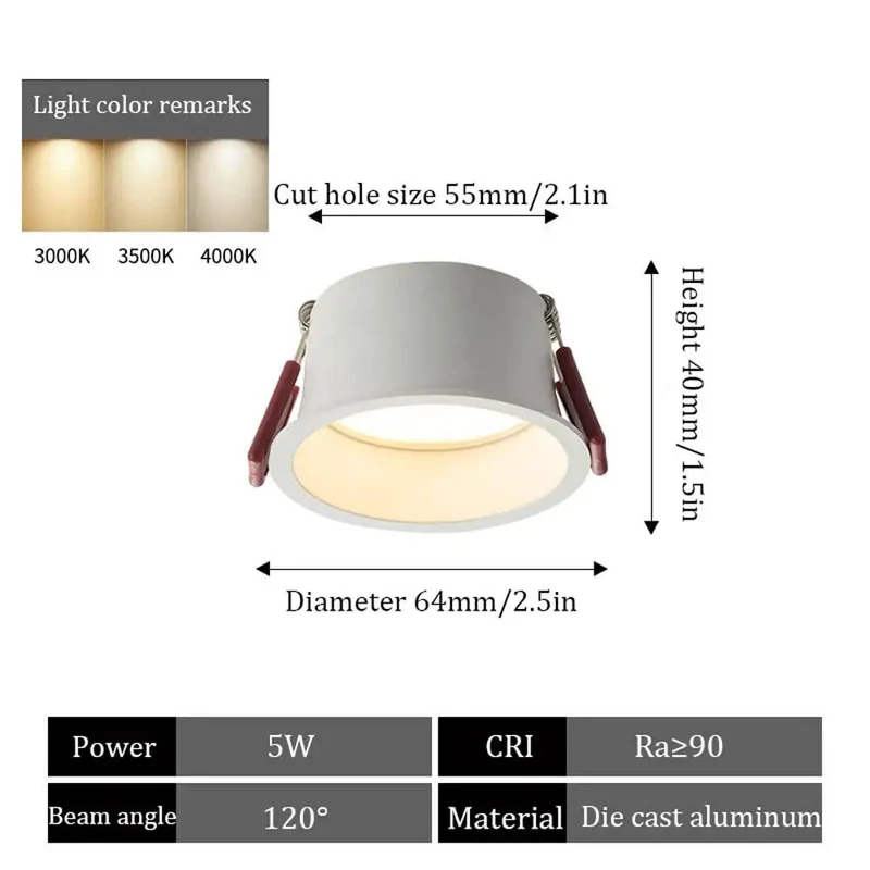 Kickass 5W 7W 10W Led Recessed Downlight Retrofit Kit Off White Matte Baffle Trim Dope Adjustable Color Temp Tight 120 Degree Beam Angle Heavy Duty Aluminum Heat Sink Smooth Zero Drama Lighting Anywhere