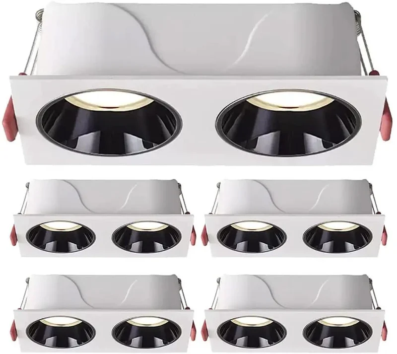 5 Pack Led Recessed Downlight Kit With Double Head Wafer Lights In White Aluminum Deep Cup Trim 14 To 24 Watts For Big Time Home Glow Boosting CRI 90 Plus Rendering Across 3000K Warm 4000K Neutral And 6000K Daylight Picks Quick Snap Fit Setup