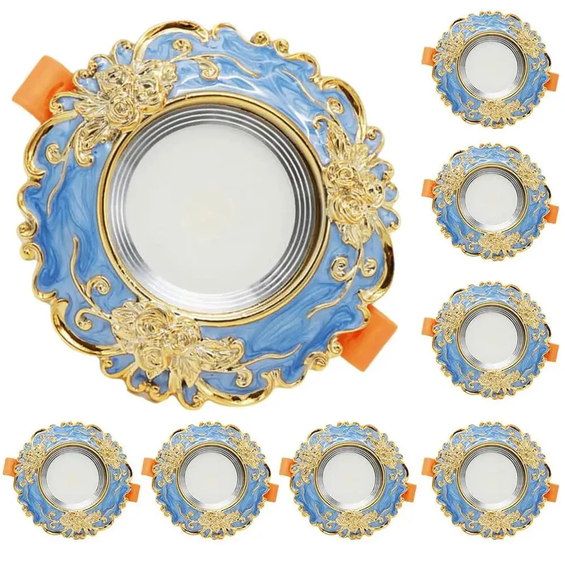 Vintage Round Recessed LED Ceiling Light Kit Featuring Hand Carved Resin Trim And Sleek Flat Baffle Housing For No Sweat Wiring And Crisp Room Illumination