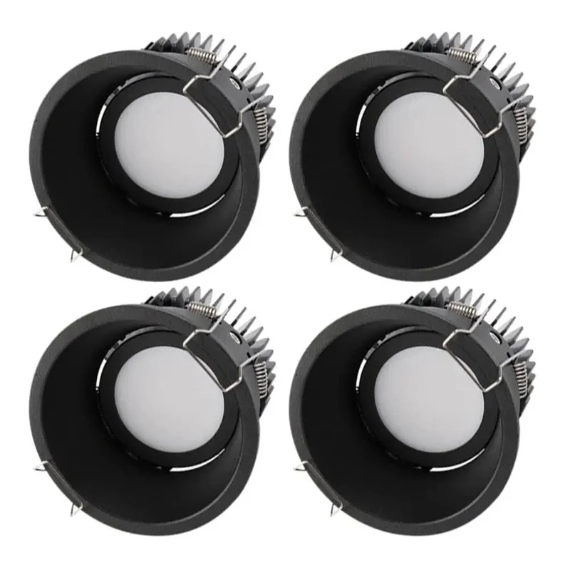 Ultra Slick 4 Pack Round Recessed Ceiling Lights Baffle Trim LED Downlights Anti Glare COB Black Aluminum Home Glow Up Energy Saving Top Shelf 3000K To 6000K Quick Install Retrofit Kit