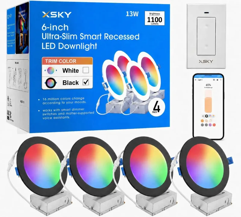Slick Six Inch Smart Recessed Lights Four Pack Black Trim Zigbee 3 0 Dimmable Downlights Plug And Play Comes With Dimmer Switch Alexa Smartthings Ready 16 Million Colors