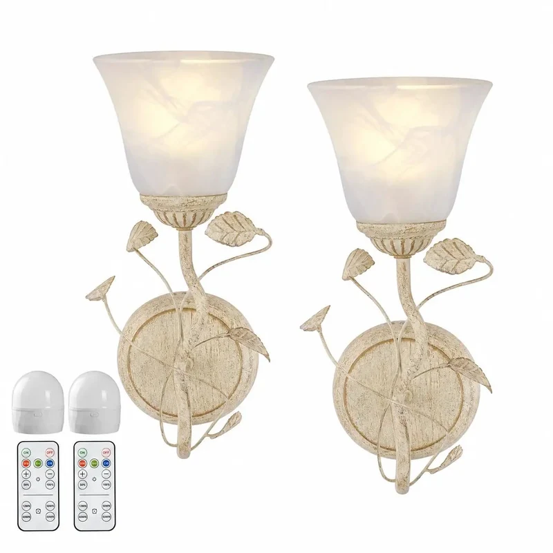 Battery Operated Wall Sconces Set Of Two Featuring Vintage White Tulip Glass Shades Wireless Rechargeable Lighting With Remote Control Hits Different For Super Chill Corners