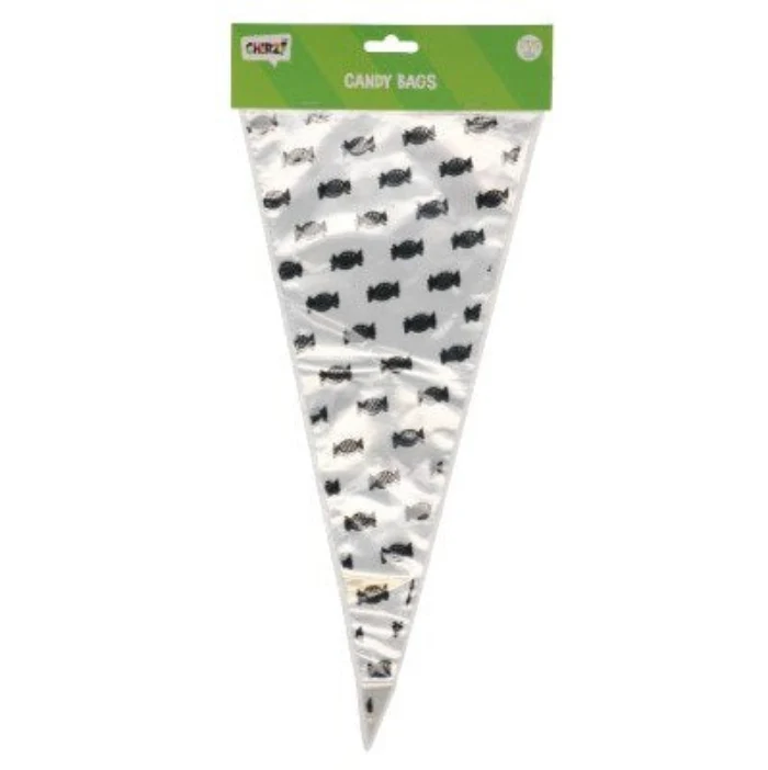 Snoepzakjes plastic transparant/zwart 12 stuks