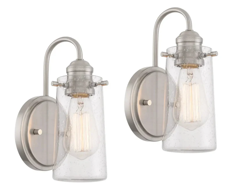 Totally Dazzling 10 Inch Modern Farmhouse Wall Sconce For Bathroom Vanity With Brushed Nickel Finish And Seeded Glass Shade Casting A Hella Bright Glow Ready For Your Next Powder Room Makeover Pack Of 2