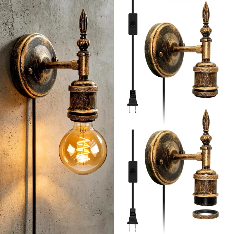 Steampunk Plug In Wall Sconces Set Of Two Slick Industrial Retro Wall Lamp With Solid Oil Rubbed Bronze Metal Build E27 Socket And Killer 220cm Cord With Switch DIY Shade For Badass Bedroom Farmhouse Vibes