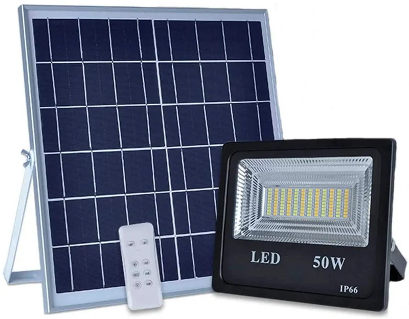 Top Shelf Outdoor Solar Flood Lights With Remote Control 50W 6000 Lumen LED Hella Bright Heavy Duty Weatherproof IP66 3 Switchable Color Tones And Dusk To Dawn Sensor