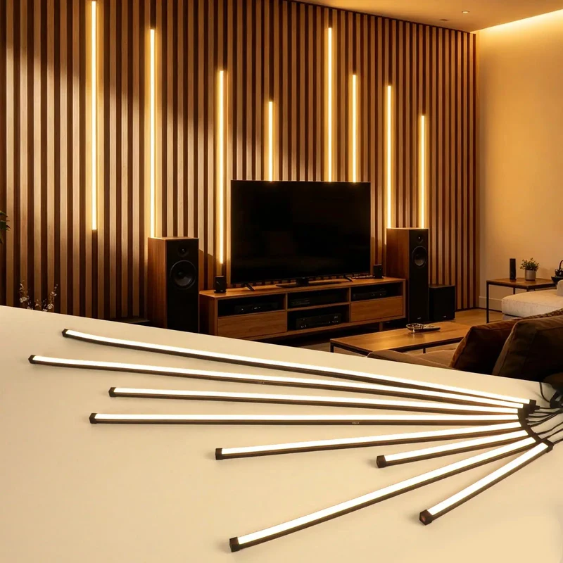 8 Piece Led Recessed Light Kit with Touch Control plus Dimmable 3000k Warm Cob Strip Lighting featuring Mix and Match Sizes Metal Mount Clips to Level Up Gaming Room Acoustic Wood Slat Wall Ambiance