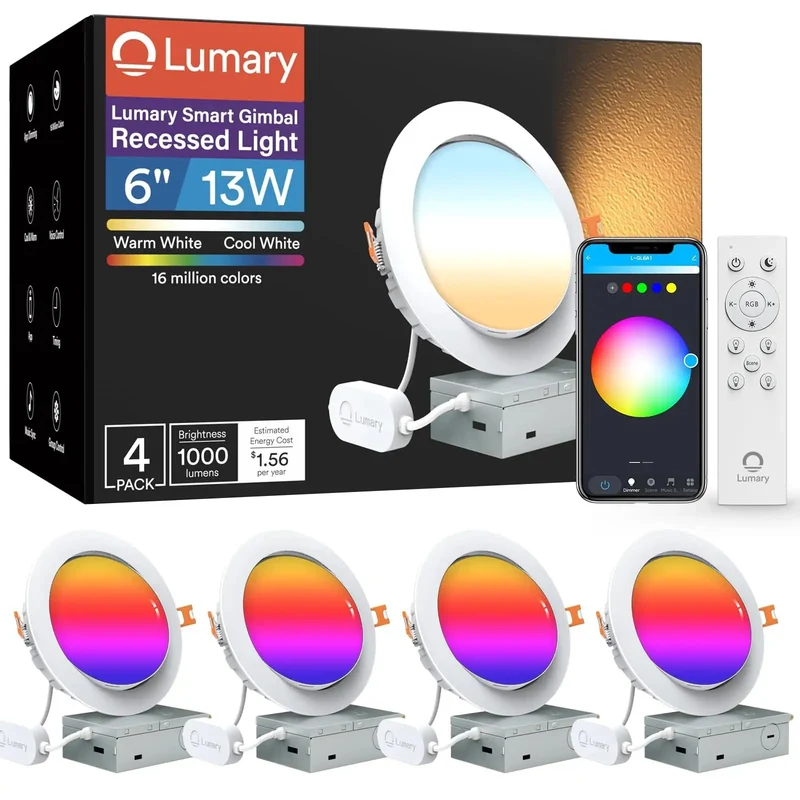 Smart Recessed Can Light Six Inch Gimbal Adjustable RGBWW With WiFi Remote Control Smooth Directional Spotlight For Modern Home Decor And Chill Living Spaces Room Glow Up Fix