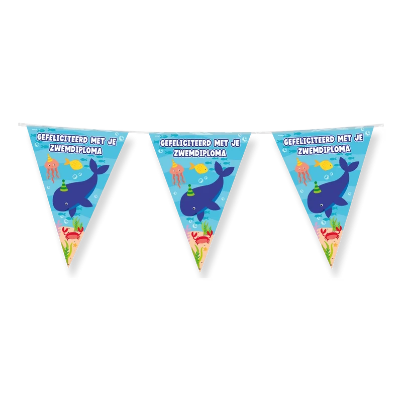 Gefeliciteerd zwemdiploma vlaggenlijn folie 10 meter