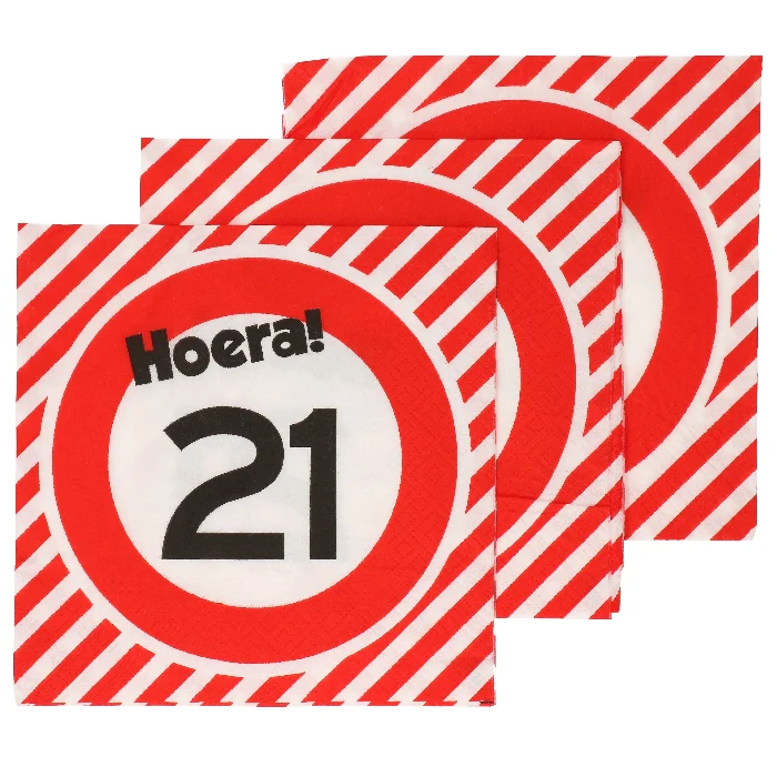 Servetten 21 jaar verkeersbord 33x33 cm - 20 stuks