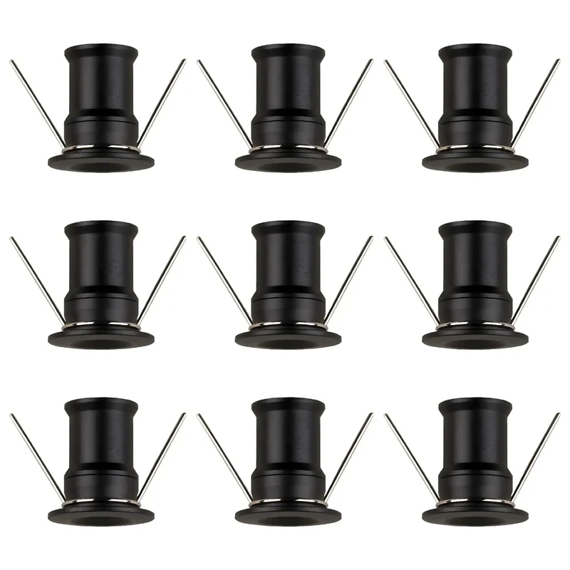9 Pack Led Mini Downlights 1W Dc 12V Recessed Spotlights Black Shell 3000K Warm White 120 Beam 0.6 Cutout Effortless Cabinet Glow Up With Slim Aluminum Body 12 Volt Silent Operation And Bright Warm Tone Perfect For Kitchen Drawers Shelves And Retail