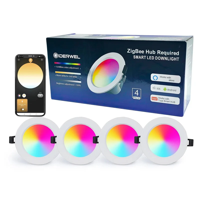 4 Pack Smart Recessed Lights 4 Inch Zigbee Led Downlights With Killer Color Changing Compatible With Alexa And Google Assistant Hub App And Voice Control Rgbw Cct 3000K To 6000K Badass Easy Install Ceiling Rig