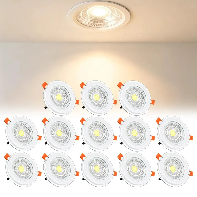 Six Inch LED Recessed Ceiling Lights With Glass Panel 3000K Warm White Ultra Thin Flush Mount Downlight Spotlights Hassle Free For Tight Squeeze Ceilings Living Room Hallway 13 Pack Slick Profile