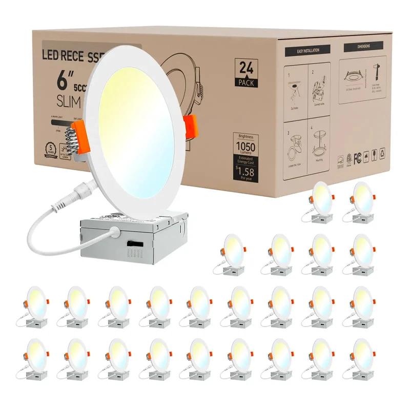 6 Inch Led Recessed Ceiling Lights 5 Cct Adjustable Dimmable Pot Lights With Junction Box Hella Bright High Output Downlights Easy Install Smooth Dims Top Vibe Setting For Home Use 24 Pack