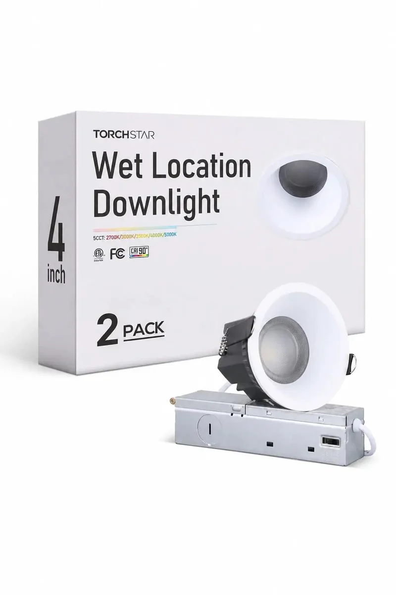 Four Inch 5Cct Wet Location Led Recessed Downlight With Integrated Junction Box Two Pack Hella Durable Ceiling Fixture For Damp Rooms No Sweat Install For Porches And Decks